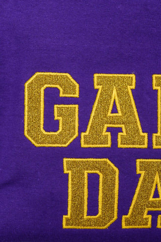 PREORDER: Embroidered Glitter Game Day Sweatshirt in Purple/Golden Yellow Ave Shops