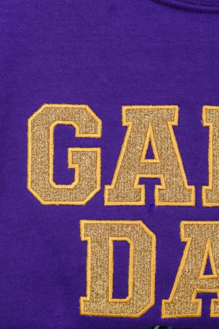 PREORDER: Embroidered Glitter Game Day Sweatshirt in Purple/Old Gold Ave Shops