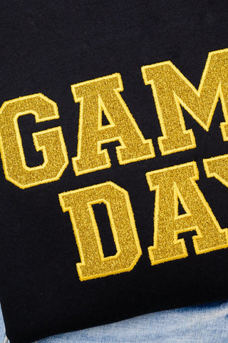 PREORDER: Embroidered Glitter Game Day Sweatshirt in Black/Golden Yellow Ave Shops