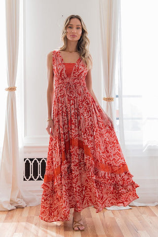 Floral Maxi Dress in Rust - Fashion Are Us, LLC