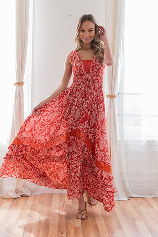 Floral Maxi Dress in Rust - Fashion Are Us, LLC