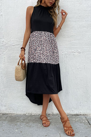 Perfee Leopard Contrast Sleeveless Maxi Dress Trendsi