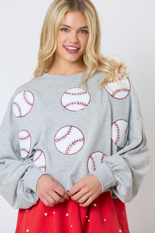 Baseball Towel & Sequins Embroidery Sweatshirt Ave Shops