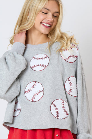 Baseball Towel & Sequins Embroidery Sweatshirt Ave Shops