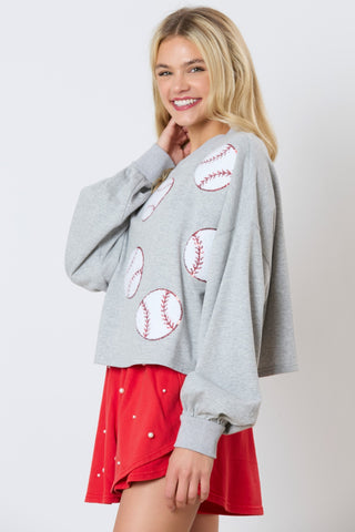 Baseball Towel & Sequins Embroidery Sweatshirt Ave Shops