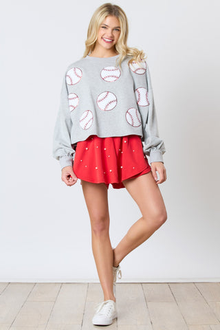 Baseball Towel & Sequins Embroidery Sweatshirt Ave Shops