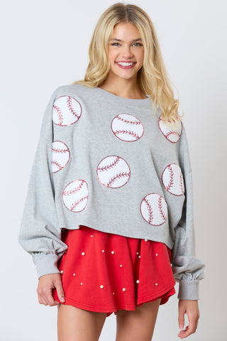 Baseball Towel & Sequins Embroidery Sweatshirt Ave Shops