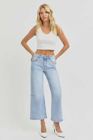 RISEN Full Size High Rise Seamed Detail Wide Leg Crop Jeans Trendsi