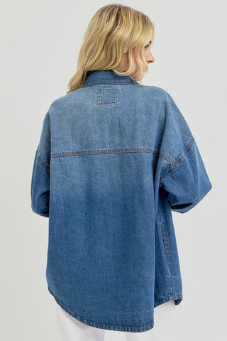 RISEN Full Size Snap Down Long Sleeve Denim Shacket Trendsi