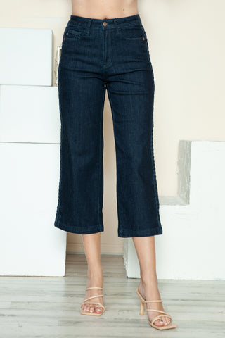 Judy Blue Full Size Side Seam Braid Detail Crop Wide Leg Jeans Trendsi