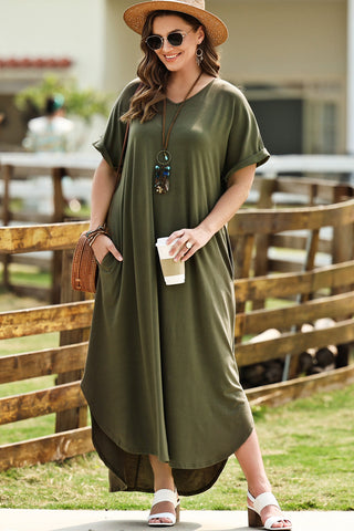 Plus Size V-Neck Short Sleeve Maxi Dress Trendsi