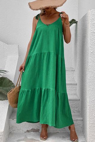 Perfee Tie-Shoulder Tiered Maxi Dress Trendsi