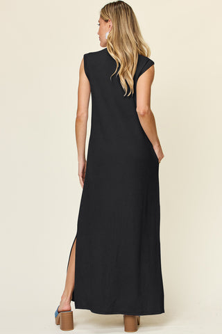 Double Take Full Size Texture Mock Neck Sleeveless Maxi Dress Trendsi