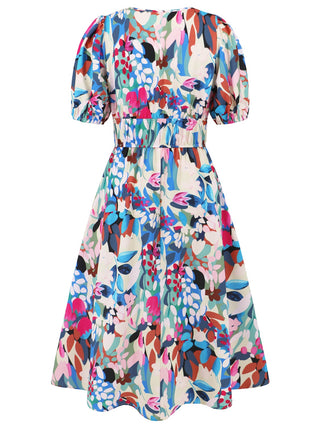 Ruched Printed Surplice Short Sleeve Dress Trendsi