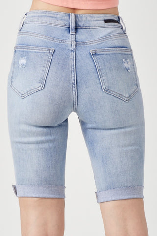 RISEN High Rise Distressed Denim Bermuda Shorts Trendsi