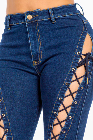 American Bazi High Rise Lace Up Jeans Trendsi