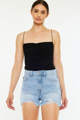 Kancan Raw Hem Distressed High Waist Denim Shorts Trendsi