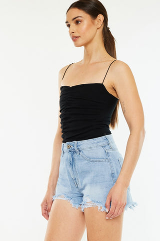 Kancan Raw Hem Distressed High Waist Denim Shorts Trendsi