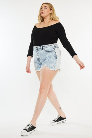 Kancan Full Size Distressed High Waist Denim Shorts Trendsi