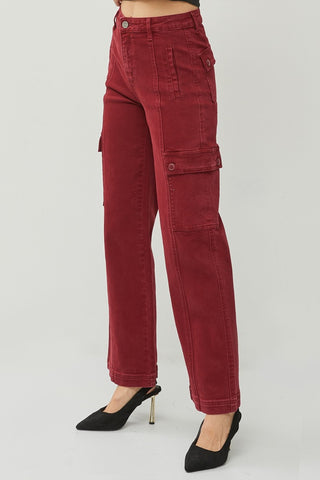 RISEN Full Size High Rise Wide Leg Cargo Jeans Trendsi