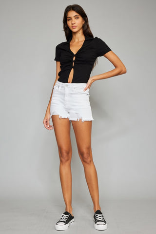 Kancan Full Size High Rise Frayed Hem Denim Shorts Trendsi