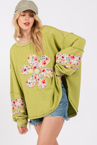 SAGE + FIG Daisy Patch Applique Long Sleeve Sweatshirt Trendsi