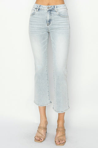 RISEN Full Size Mid Rise Cropped Flare Jeans Trendsi