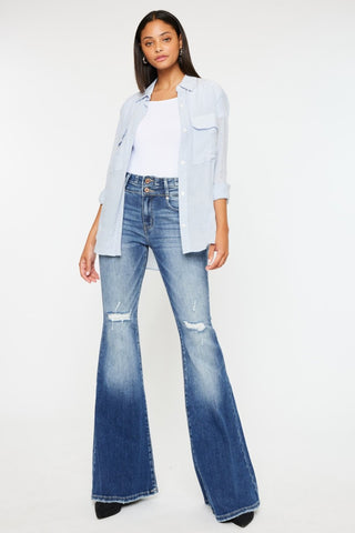 Kancan High Rise Wide Waistband Flare Jeans Trendsi