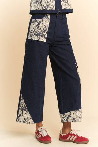 Davi & Dani Lace Applique Wide Leg Jeans Trendsi