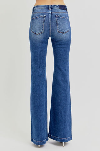 RISEN Full Size Low Rise Flare Jeans with Pockets Trendsi