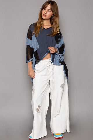 POL High-Low Contrast V-Neck Top Trendsi