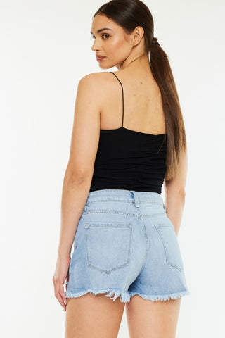 Kancan Raw Hem Distressed High Waist Denim Shorts Trendsi