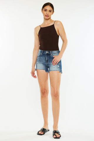 Kancan High Waist Raw Hem Denim Shorts Trendsi