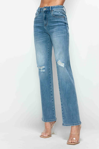 bytos Full Size Distressed High Rise Straight Jeans Trendsi