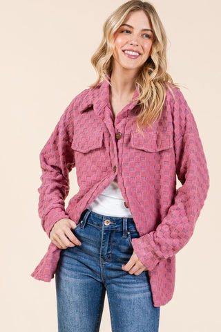 BOMBOM Checkered Button Down Dropped Shoulder Shacket Trendsi