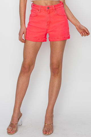 RISEN Full Size High Rise Cuffed Denim Shorts Trendsi