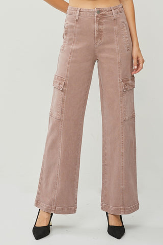 RISEN Full Size High Rise Wide Leg Cargo Jeans Trendsi