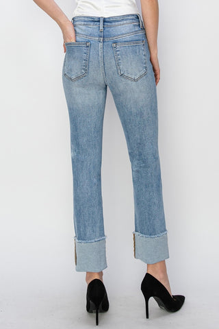 RISEN Full Size High Rise Cuffed Slim Straight Jeans Trendsi