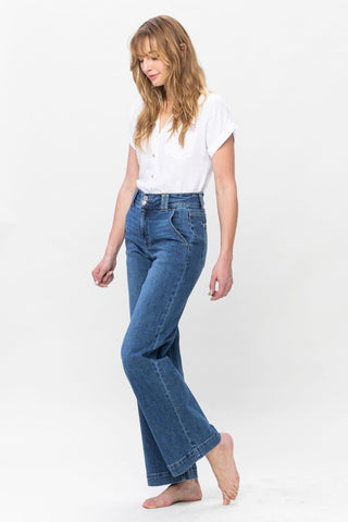 Judy Blue Full Size Double Button Wide Leg Jeans Trendsi