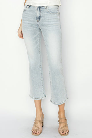 RISEN Full Size Mid Rise Cropped Flare Jeans Trendsi