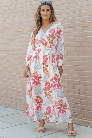 Printed Tie Waist Maxi Dress Trendsi