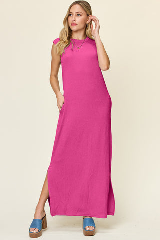 Double Take Full Size Texture Mock Neck Sleeveless Maxi Dress Trendsi