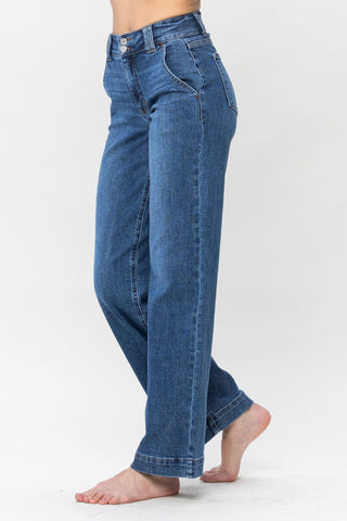 Judy Blue Full Size Double Button Wide Leg Jeans Trendsi