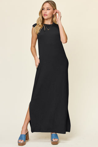 Double Take Full Size Texture Mock Neck Sleeveless Maxi Dress Trendsi