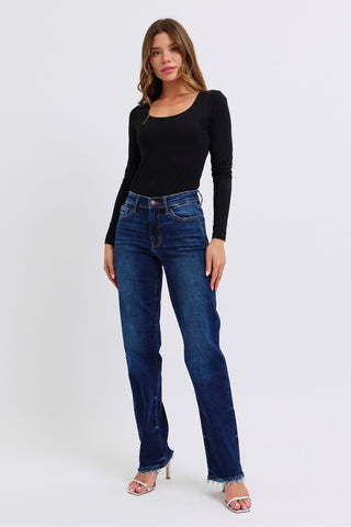 Judy Blue Full Size Raw Hem Straight Leg Jeans Trendsi