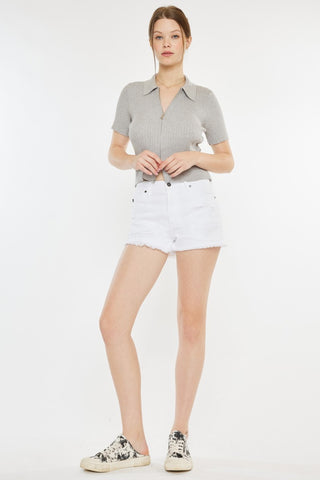 Kancan Raw Hem Distressed Denim Shorts Trendsi