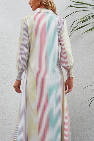 Rainbow Stripe Button-Up Maxi Shirt Dress Trendsi