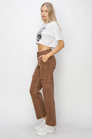 Risen Full Size High Rise Cargo Jeans Trendsi