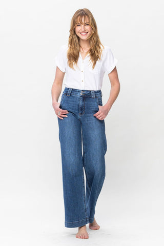 Judy Blue Full Size Double Button Wide Leg Jeans Trendsi