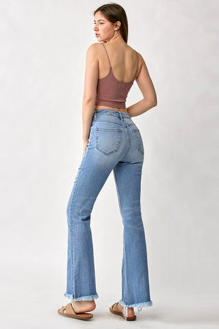 RISEN High Rise Frayed Hem Bootcut Jeans Trendsi